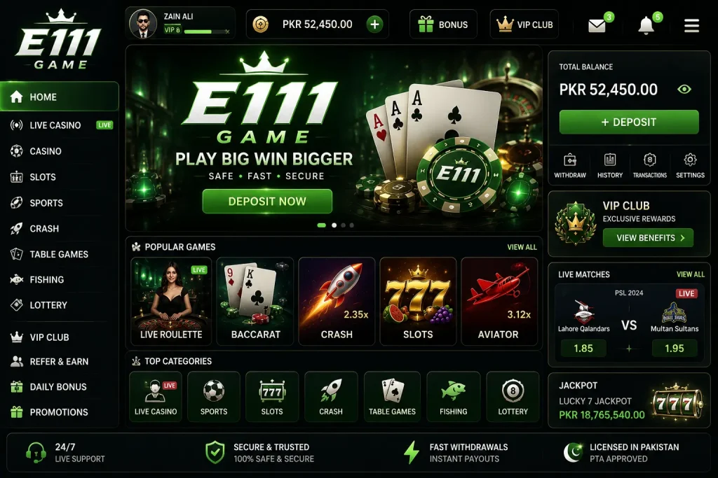 E111 Game Free Download Online Money App In Pakistan 2026